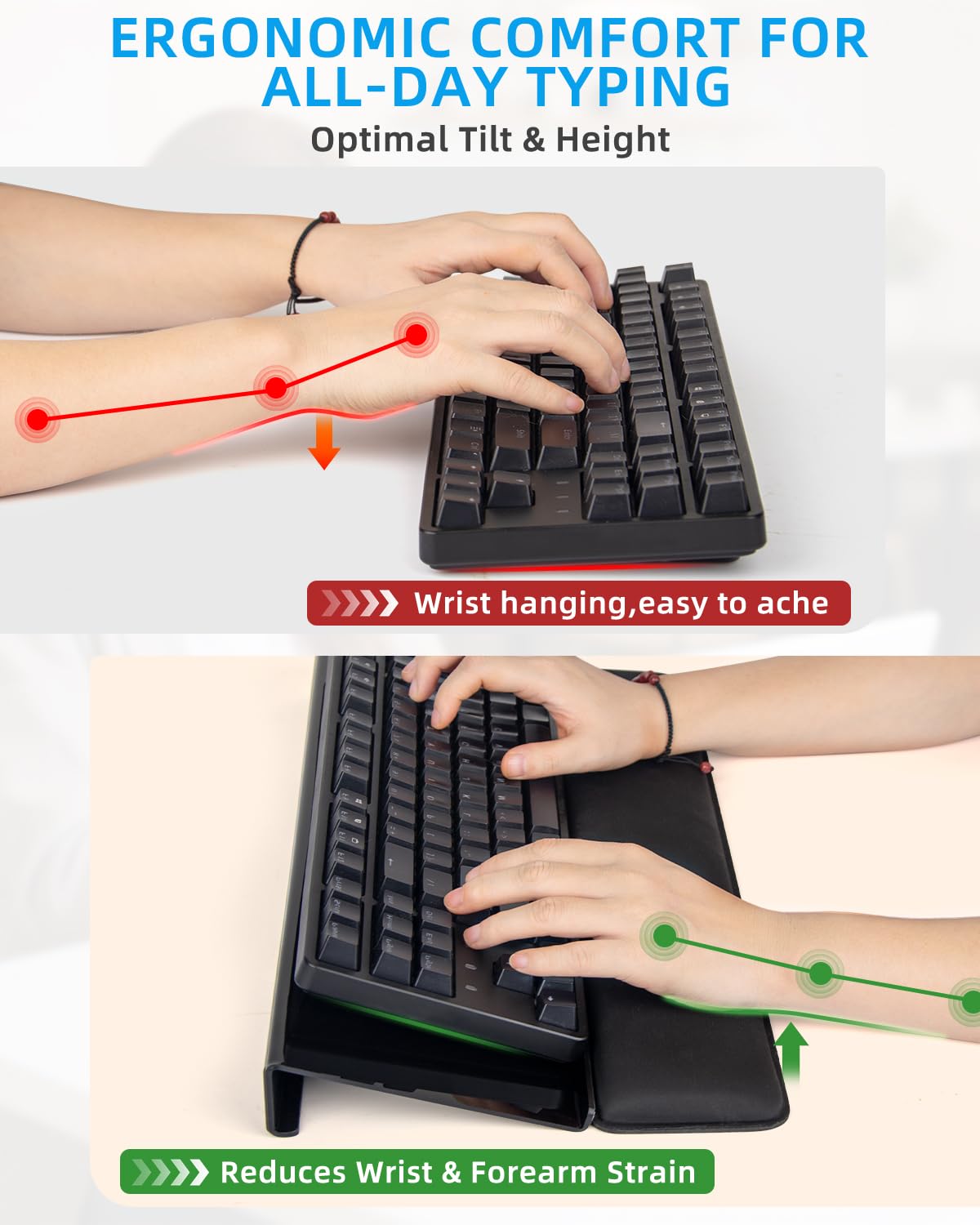Keyboard Stand with Wrist Rest - Comfortable Wrist Pad for Easy Typing, Keyboard Tray for Office, Home, School (Fits Most Standard Keyboards) (Black)