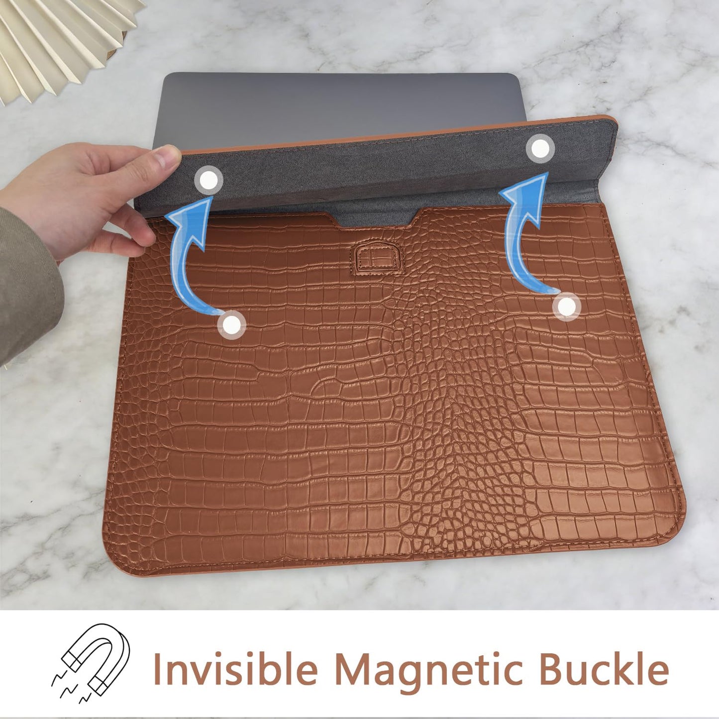 YSCLBAHUKE Crocodile Grain PU Leather Flap Envelope Laptop Sleeve Universal 13-13.3 Inch, Fits with MacBook Neo A18 Pro Chips Air/Pro 2026-2016 M5 M4 M3 M2 M1,HP Dell ASUS Lenovo Notebook,Brown ﻿