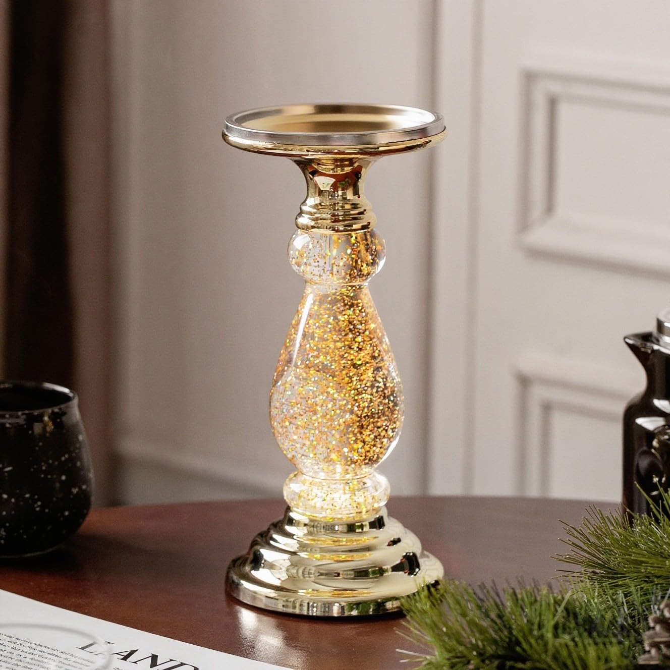 Music Water Lantern Candle Holder Table Centerpiece Decor Candlestick Holders for Party Wedding Housewarming Birthday Anniversary Christmas New Year Gifts (Gold)