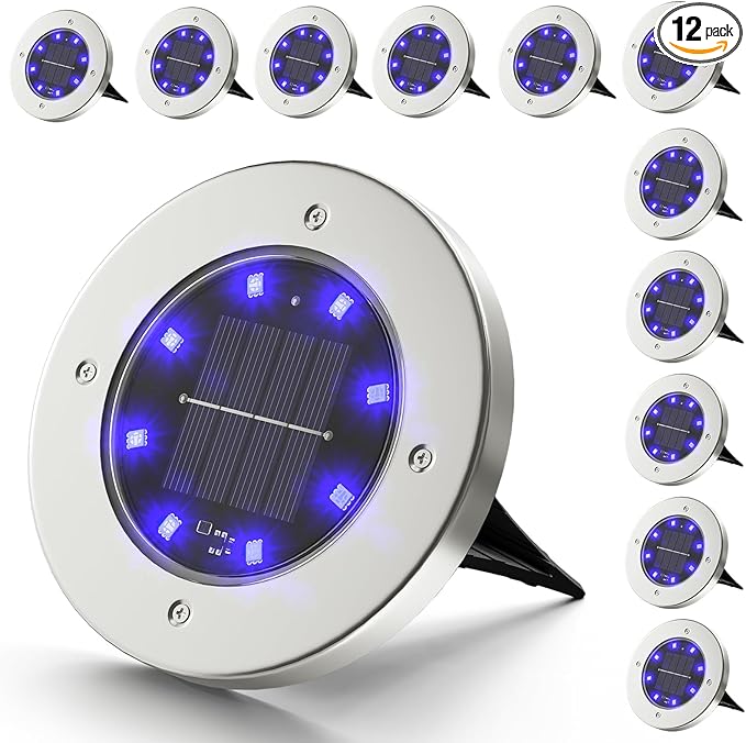 INCX Halloween Solar Lights Outdoor,12 Pack Solar Pathway Lights with Auto On/Off，Waterproof & Anti-Rust Landscape Lighting for Garden, Yard, Patio, Deck - Halloween Decorations,Purple