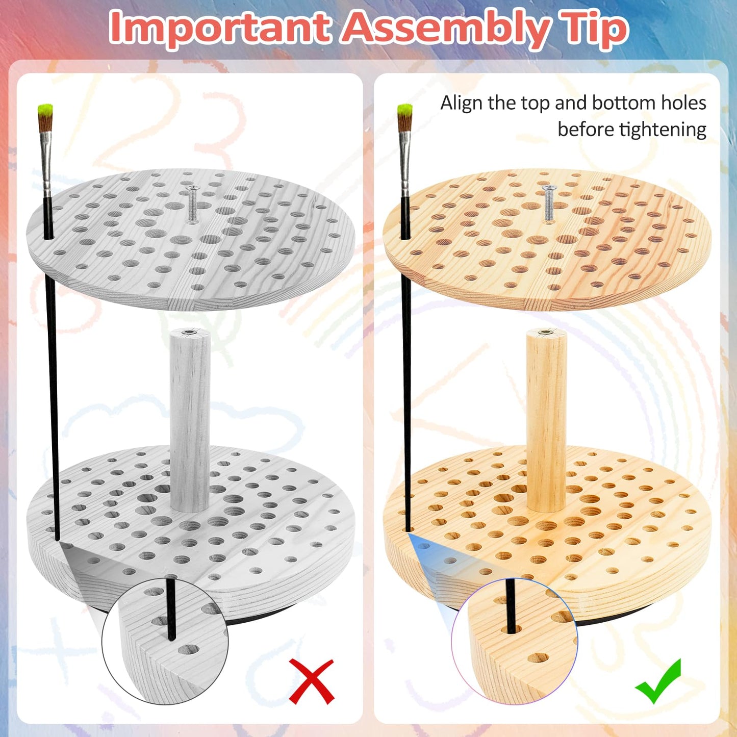 BREENHILL 71-Hole Rotating Paint Brush Holder, Large Capacity Wooden Paint Brush Organizer, 360° Spinning Brush Storage Rack for Watercolor, Acrylic, Calligraphy