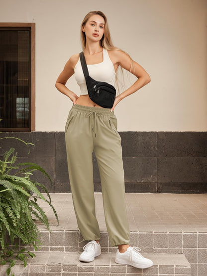 JEKAOYI Womens Athletic Hiking Pants Lightweight Quick Dry Water Resistant Elastic Waist Cargo Pants with Zipper Pockets Khaki