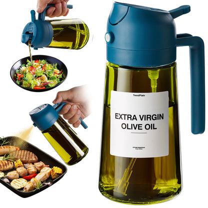 TrendPlain - Original 16oz/470ml Olive Oil Dispenser Bottle for Kitchen Gadgets and Air Fryer Accessories - Olive Oil Sprayer for Cooking w/Stickers - Black&Green