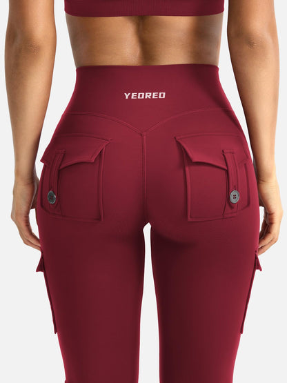 YEOREO CoreFlex Women Workout Flare Leggings with Pockets Scrunch Cargo Gym Yoga Leggings Wine L
