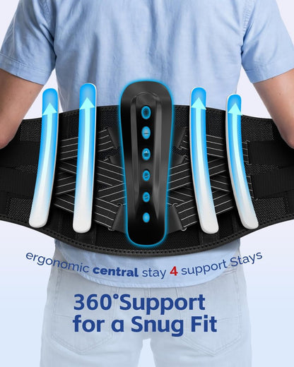FEATOL Back Brace for Men Lower Back and Women, Removable Dual-Side Spine Lumbar Pad with Snug Fit, Adjustable Support Belt for Work, Gray, Size L 34.5-39"