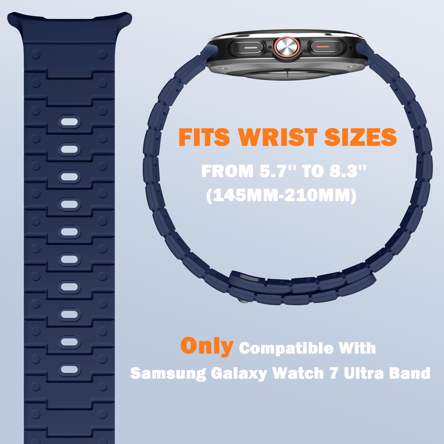 Bandletic Magnetic Bands Compatible with Samsung Galaxy Watch Ultra Band 47mm for Men Women, Waterproof Silicone Sports Strap with Magnet Compatible with Galaxy Watch Ultra Bands, Navy Blue