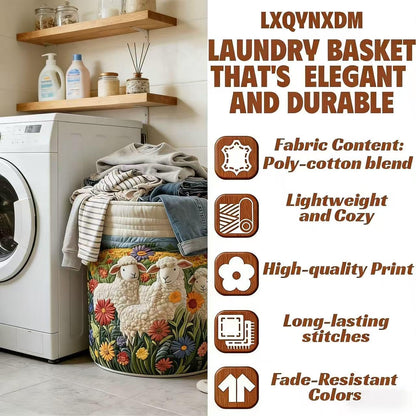 Quilted Laundry Basket With Handles,boho fabric storage basket,multi-functional clothes storage basket，Lightweight and foldable design (Style O, S：14in*18in)