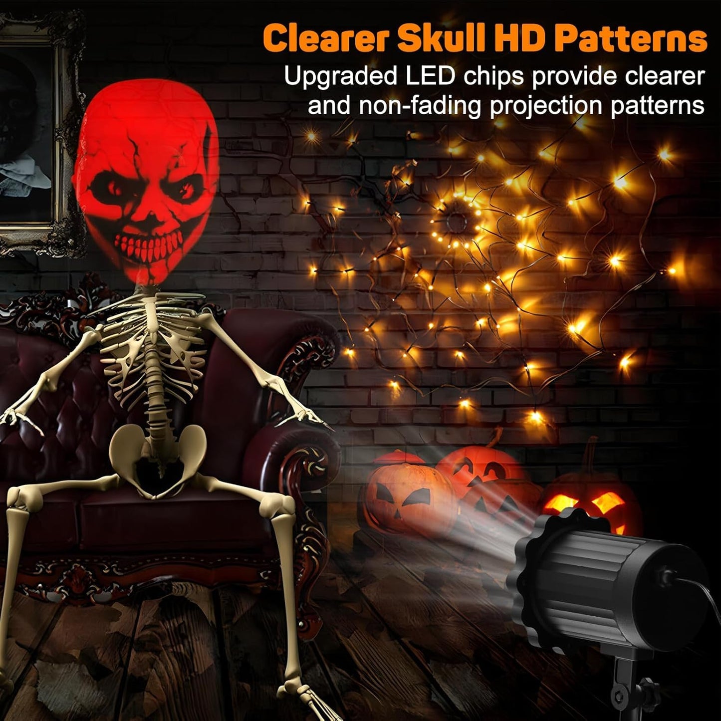 Halloween Decorations Outdoor Indoor - 3D Dynamic Red Halloween Projector Lights,Waterproof Holiday Light for Window,Ground