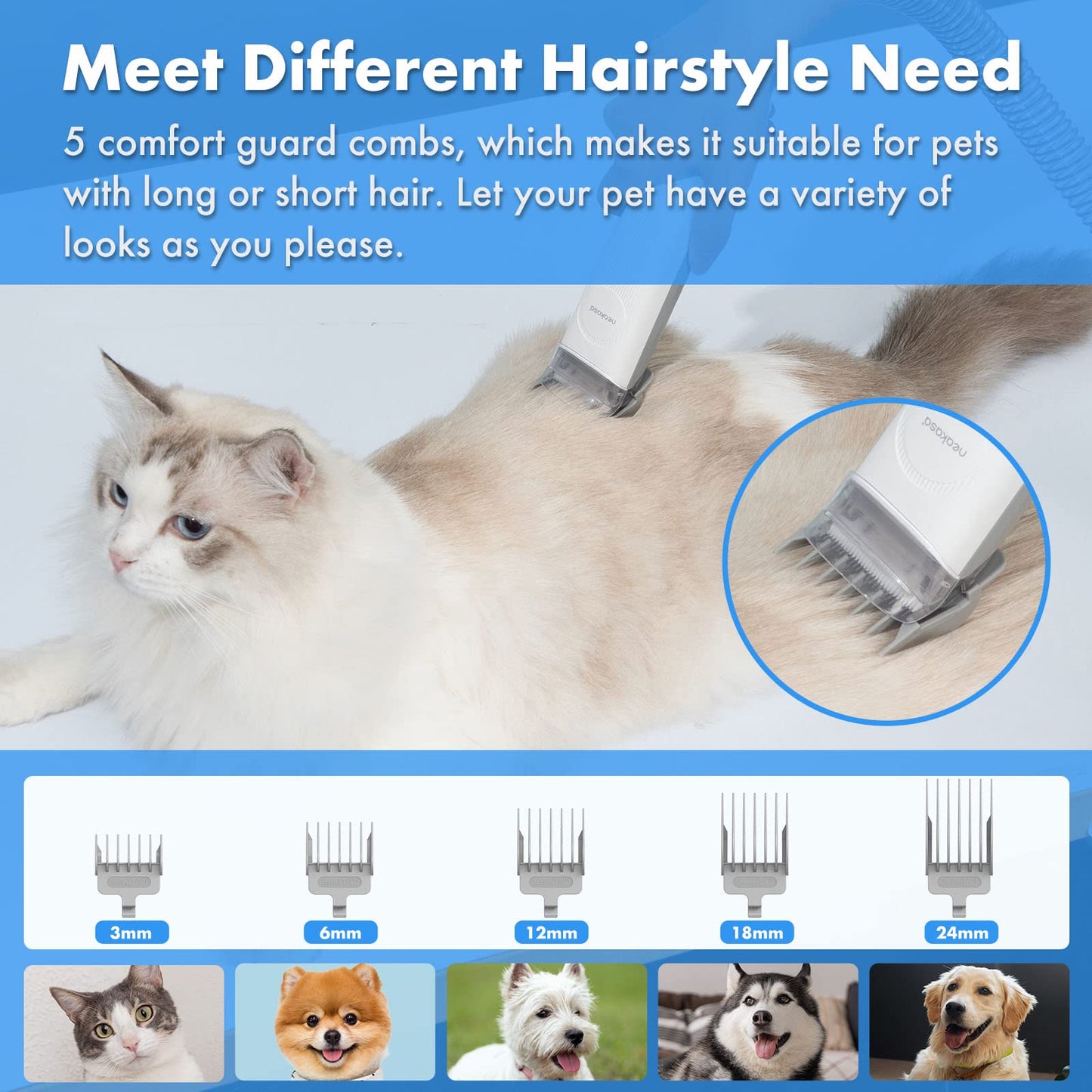 Neakasa by neabot P2 Pro Dog Grooming Kit, Dog Clippers Vacuum Suction 99% Hair, Pet Grooming with 5 Proven Tools, 2L Large-Capacity Easy Empty Dustbin for Dogs Cats Animals