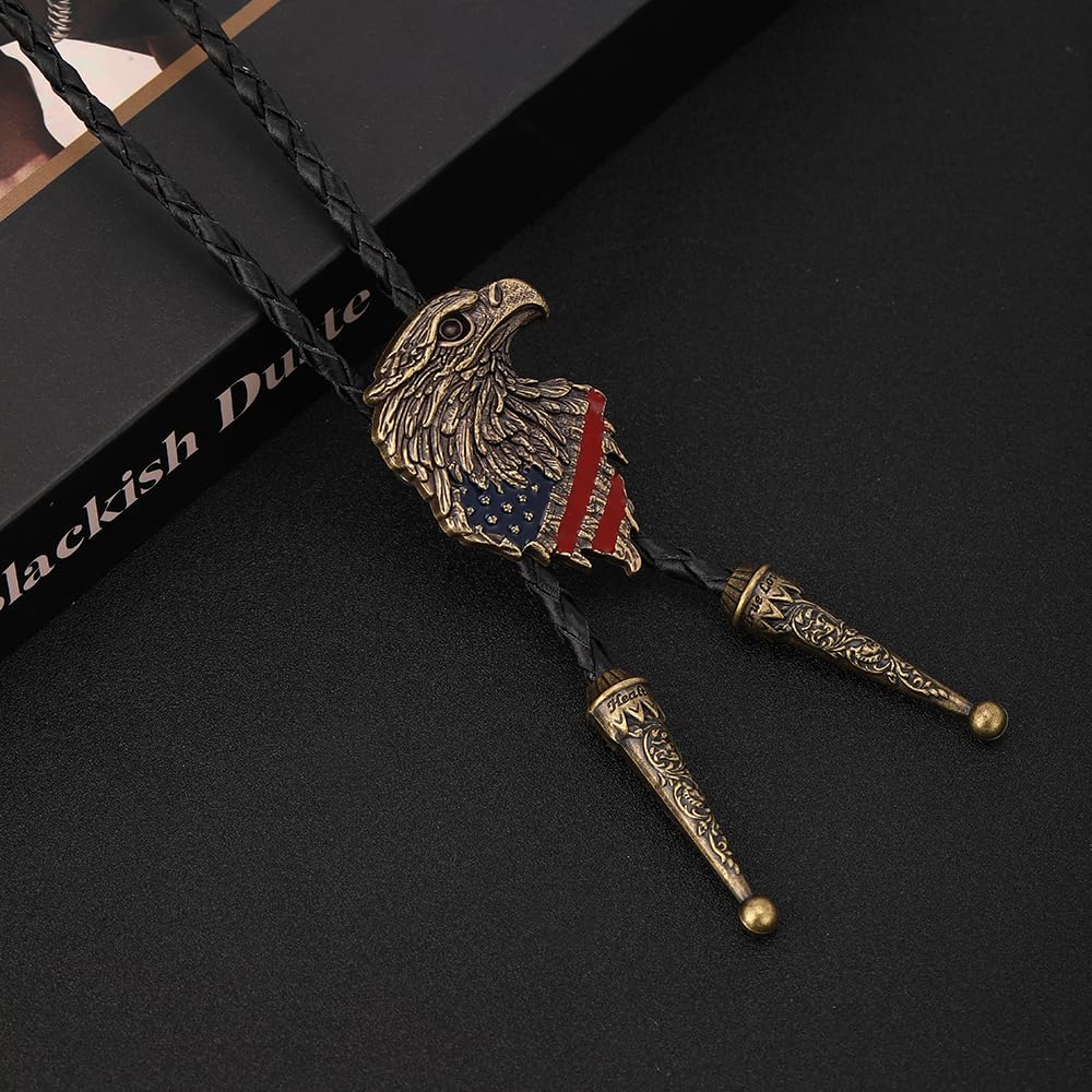 HLYMPONY 250th Anniversary of USA Eagle Bolo Tie, Western Cowboy Patriotic Accessory for Men (Bronze)