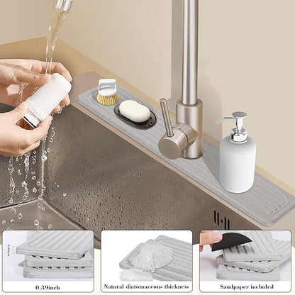 Stone Faucet Mat for Kitchen Sink, 23.6" Diatomite Drying Stone Kitchen Sink