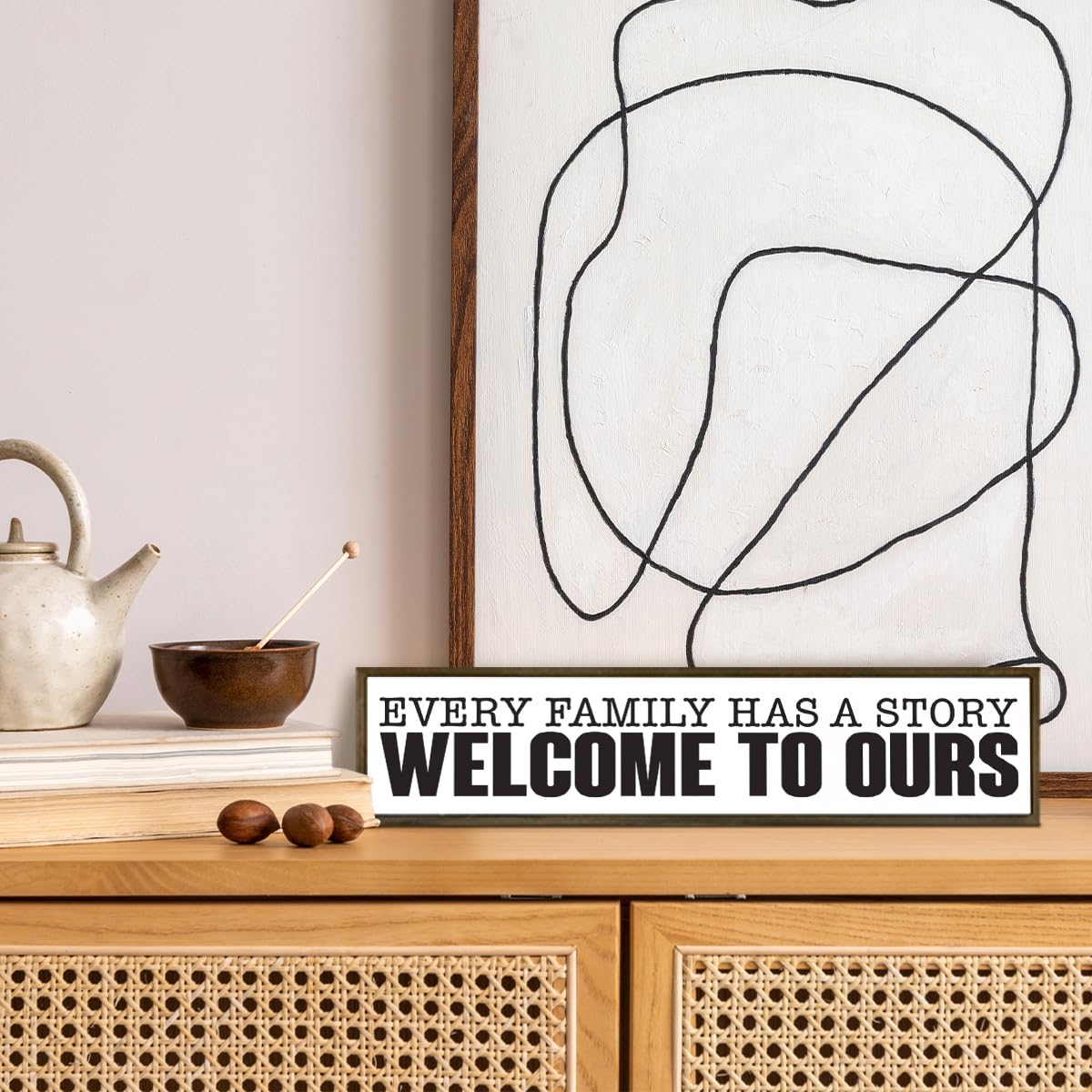 Family Wood Plaque Sign, Every Family Has a Story, Welcome to Ours Sign, Rustic Farmhouse Wall Decor Art, Entryway Decor, Wooden Box Signs Desk Décor, Housewarming Gift, 38 * 8.5 In