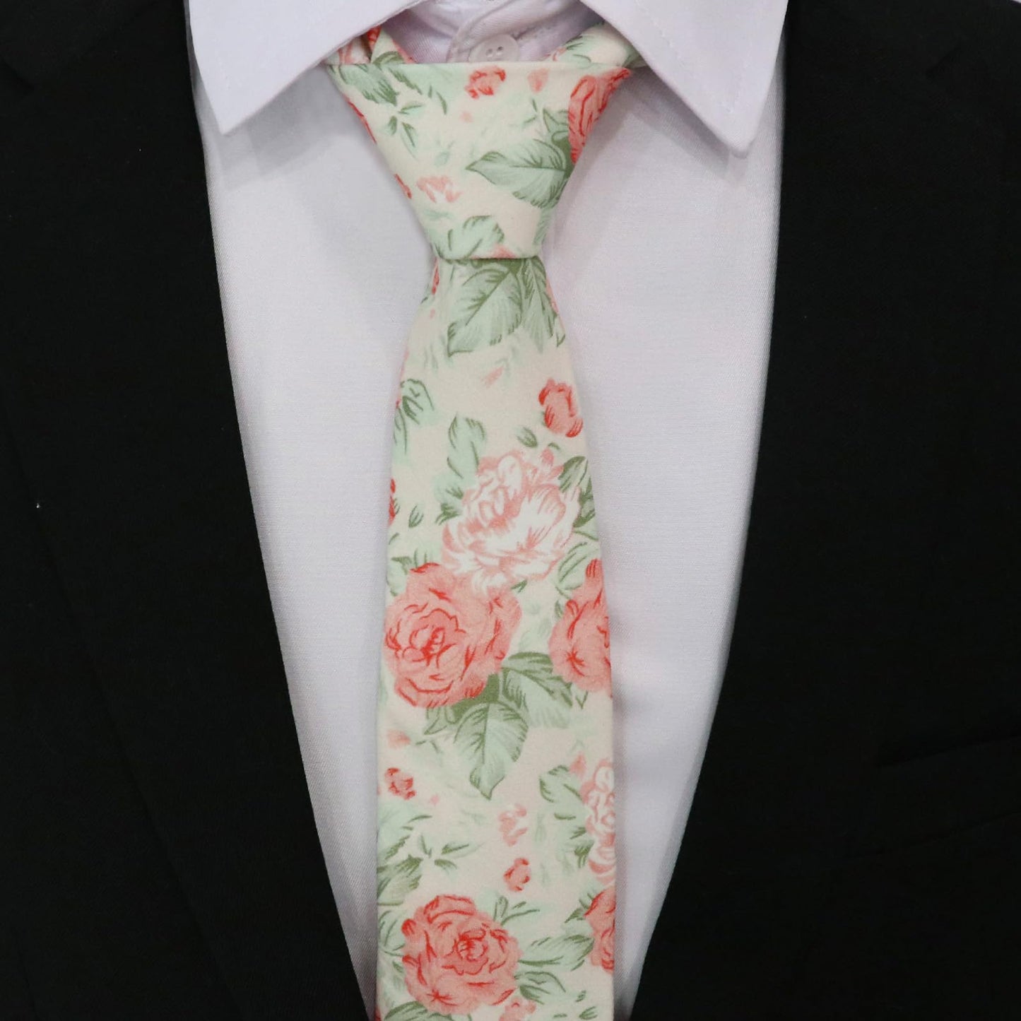 GHTIYLP Cotton Floral Ties for Men 2.56" Men's Skinny Tie Linen Flower Printed Neck Tie for Wedding Dating Party (Pink Peony)