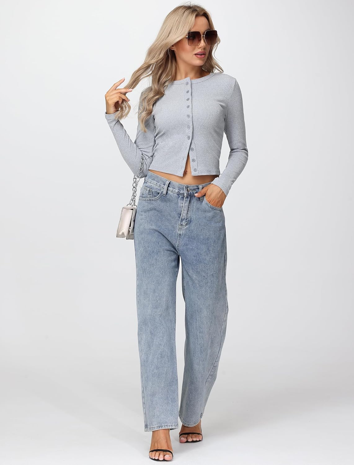 Womens Long Sleeve Tops Fall Lightweight Cardigan Cropped Going Out Shirts Ribbed Button Down Cute Trendy 2025