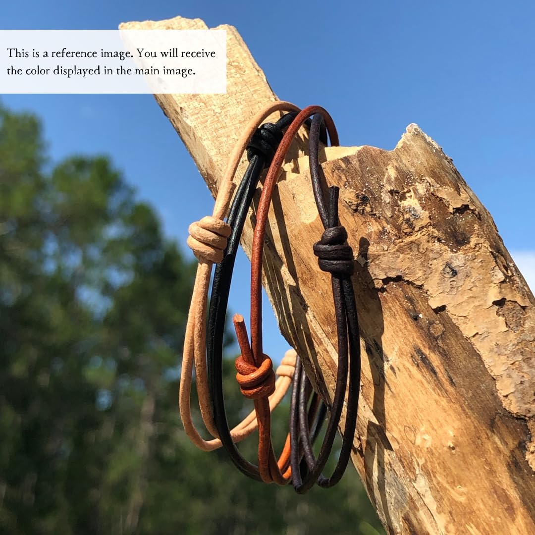 2 mm Men Genuine Leather Bracelet - Handmade Adjustable Cuff, Mens Minimalism Leather Wrap Wristband, Simple Accessories, Premium Leather, Women Gift To Boyfriend, Pulsera Hombre (Antique Brown)