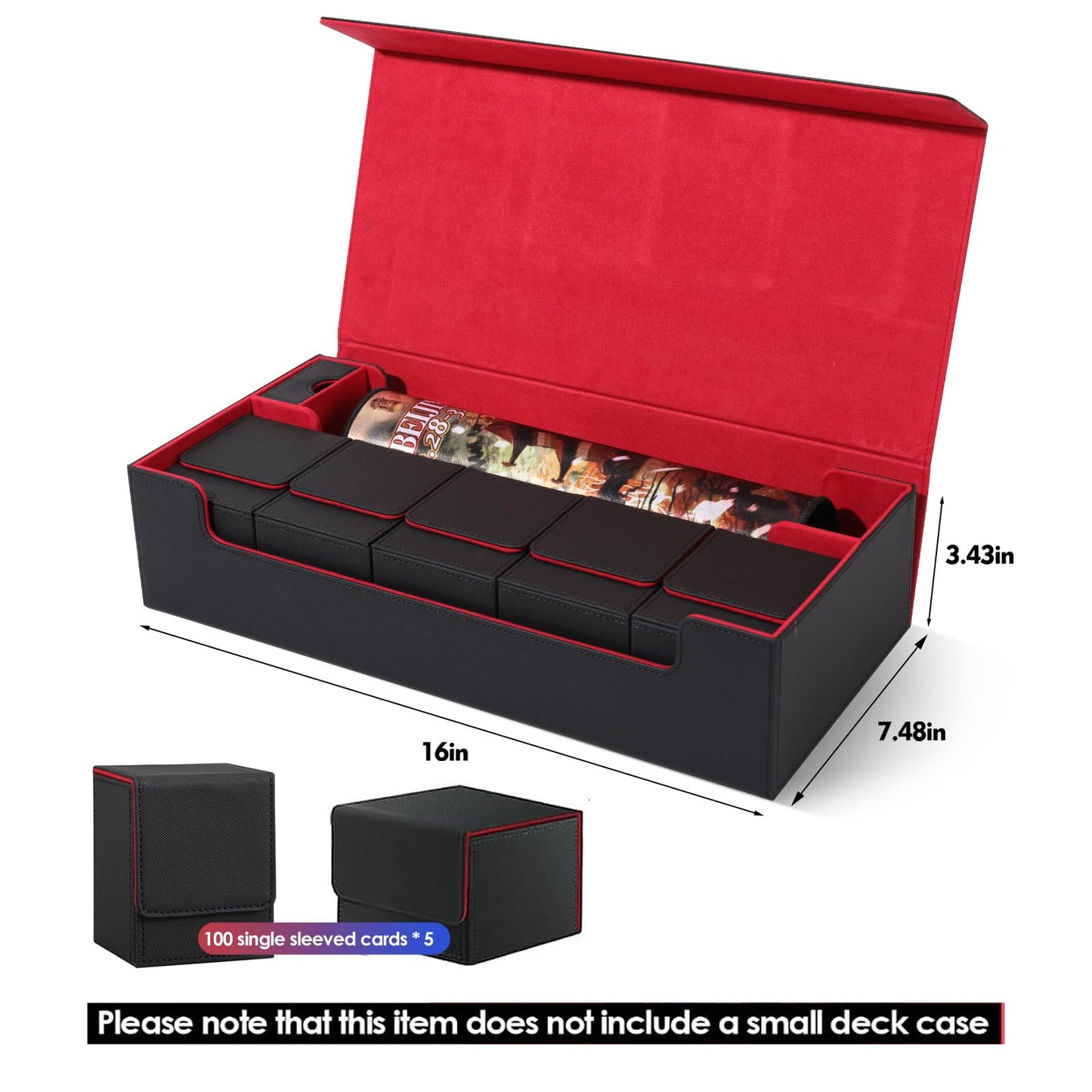 Scimi Premium Trading Card Storage Case with 5 Individual Deck Cases, Large MTG Commander Deck Box Holds 1800+ Cards, PU Leather Organizer for TCG & Sports Card Collections (Black & Red)