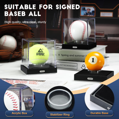 JupDec Baseball Display Case for Single Autograph Ball, Clear Acrylic Cube Baseball Holder with Velvet Interior, UV Protected Stand Box with Durable Base, Ideal Gift for Sports Fans, Silvery, 2 Pack