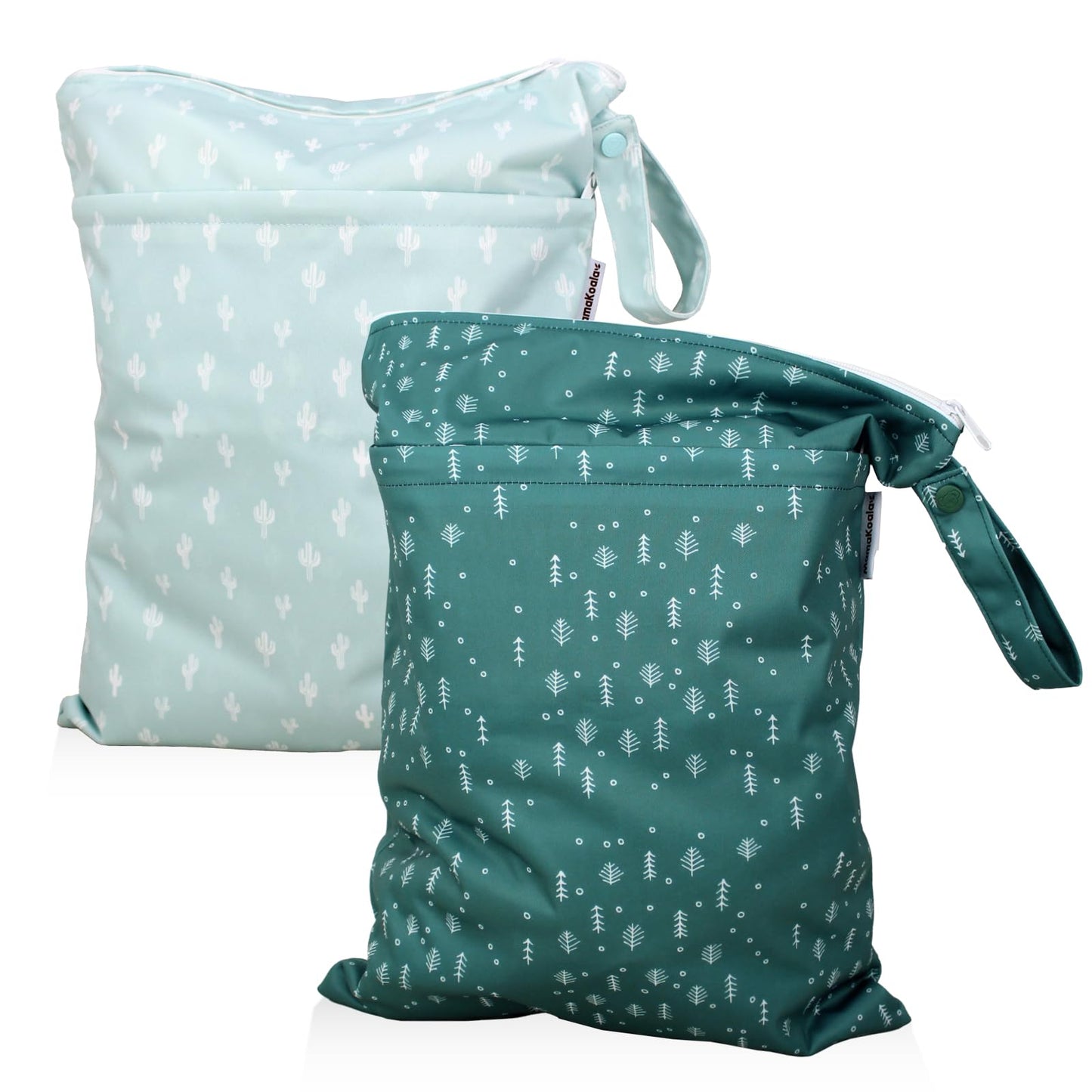 Mama Koala 2 Pack Wet Dry Bags on the Go, Swimming Pool, Beach, in Gym, Fitness Center, Natatorium, Polyester Waterproof Diaper Bag with 2 Pockets, Portable, Reusable, Machine Washable-12in/16in-017