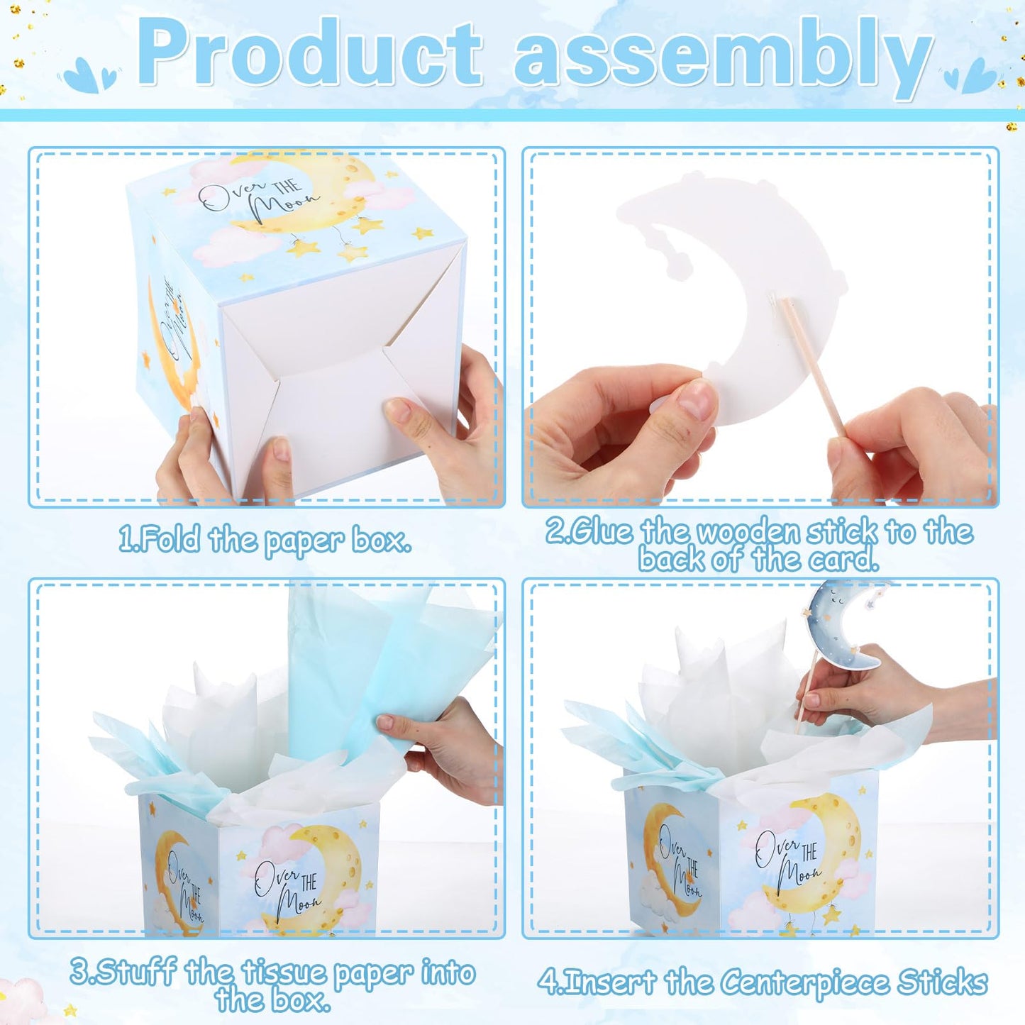 Spiareal 9 Set Moon Themed Party Decorations Moon Themed Table Centerpieces with Boxes Star Cloud Cutouts Toppers Wooden Sticks and Tissue Paper Baby Shower Gender Reveal Party Table Decor