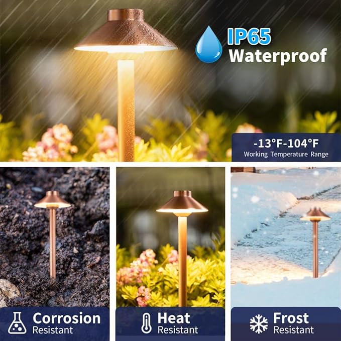 Gardenreet Brass Low Voltage Path Lights(Hat) Outdoor Waterproof IP65, 12V LED Copper Landscape Lights Wired Fixture for Garden Walkway Driveway Garden Yard Without G4 Bulb(4 Pack)