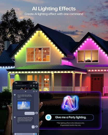 ASAHOM Permanent Outdoor Light Pro S108C, 150FT with 108 RGBCW 70lm LED, WLED Integration, AI Lighting, 30000 Lighting Effect Combination, IP67 Waterproof for Halloween Christmas Daily Decor, White
