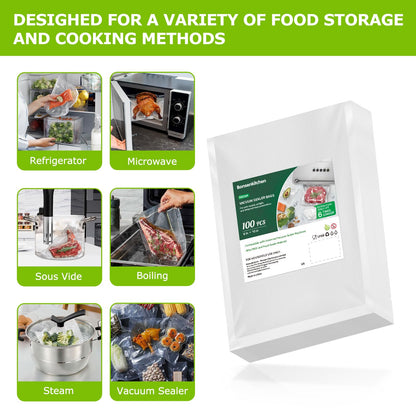 Bonsenkitchen Precut Vacuum Sealer Bags 200 Quart 8" x 12", BPA Free, Commercial Grade Textured Food Vacuum Sealer Bag, Thick Embossed Bags for Storage and Sous Vide Cooking VB3208