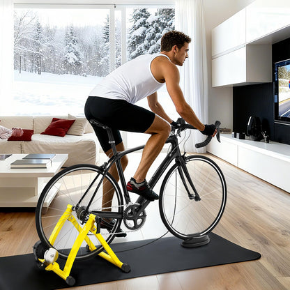 Sportneer Bike Trainer - Magnetic Indoor Cycling Trainer Stand for 26-28" & 700C Wheels, 6 Resistance Levels Stationary Bike Stand with Quick Release Lever & Front Wheel Riser Block Yellow