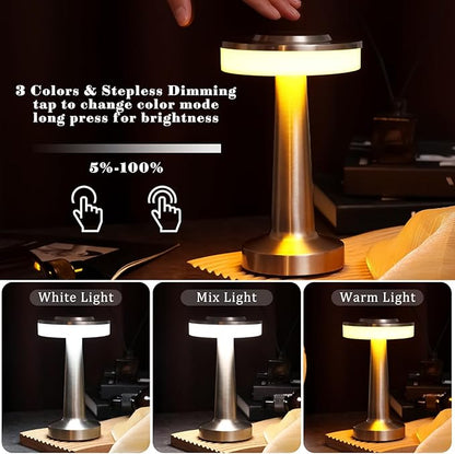 VIHOSE 8 Pcs 8 Pcs Cordless Table Lamps LED Portable Rechargeable Table Lamp with Touch Sensor 3 Color Dimming up to 15 Hours Battery Desk Light for Restaurant Nursery Living Room (Silver)