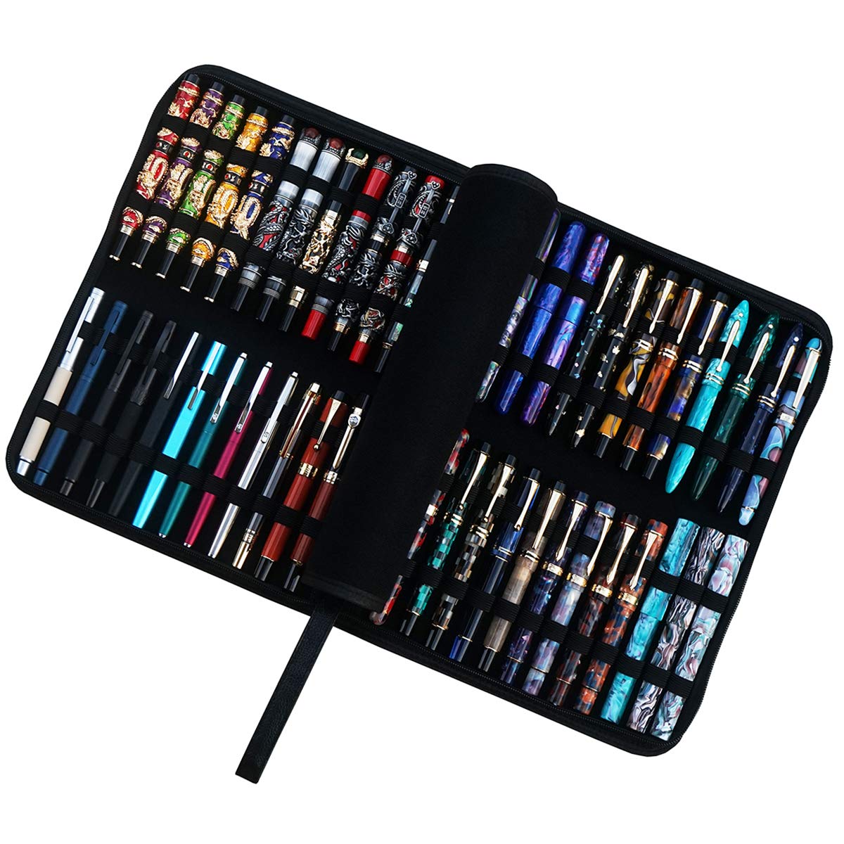 Large Capacity Fountain Pen Case PU Leather Black Color 48 Slots pen pouch bag