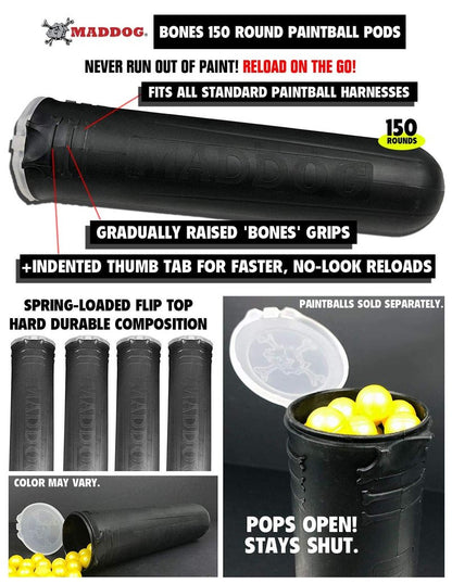Maddog 4+1 Entry Level Paintball Harness Pod Pack Belt with HPA CO2 Tank Holder Pouch | Includes (4) Paintball Pods
