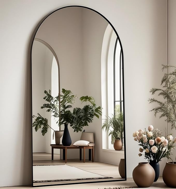 Arched Full Length Mirror, 71"x30" Free Standing Floor Mirror, Modern Full Body Mirrors with Stand, Wall Mirrors with Aluminum Alloy Frame for Bedroom,Living Room, Black