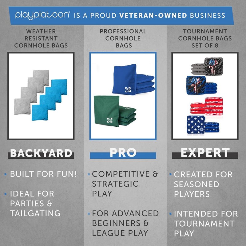 Play Platoon Professional Cornhole Bags Set of 8 - Regulation All Weather Double Sided Pro Corn Hole Bags - Sticky Side/Slick Side for Pro Cornhole Game - Red/Blue Kraken Pirate