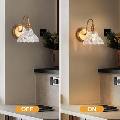 Modern Plug in Wall Sconces Brass Vintage Wall Light Fixtures Antique Vanity Lights for Fireplace Bathroom Bedroom Coffee Room