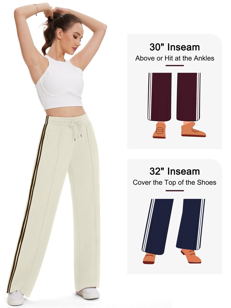 Tapata Petite Women's 28" Inseam Casual Pants Track Athletic Sweatpants Warm Up Loose Side Stripe Street Slacks, Beige, L