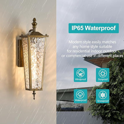 Outdoor Wall Light,Vintage Gold E26 Base 16.7in - Exterior Waterproof Lantern Metal with Clear Glass,Farmhouse Porch Sconce Wall Mount Lighting,for Garage,Patio,Front Door,Entryway