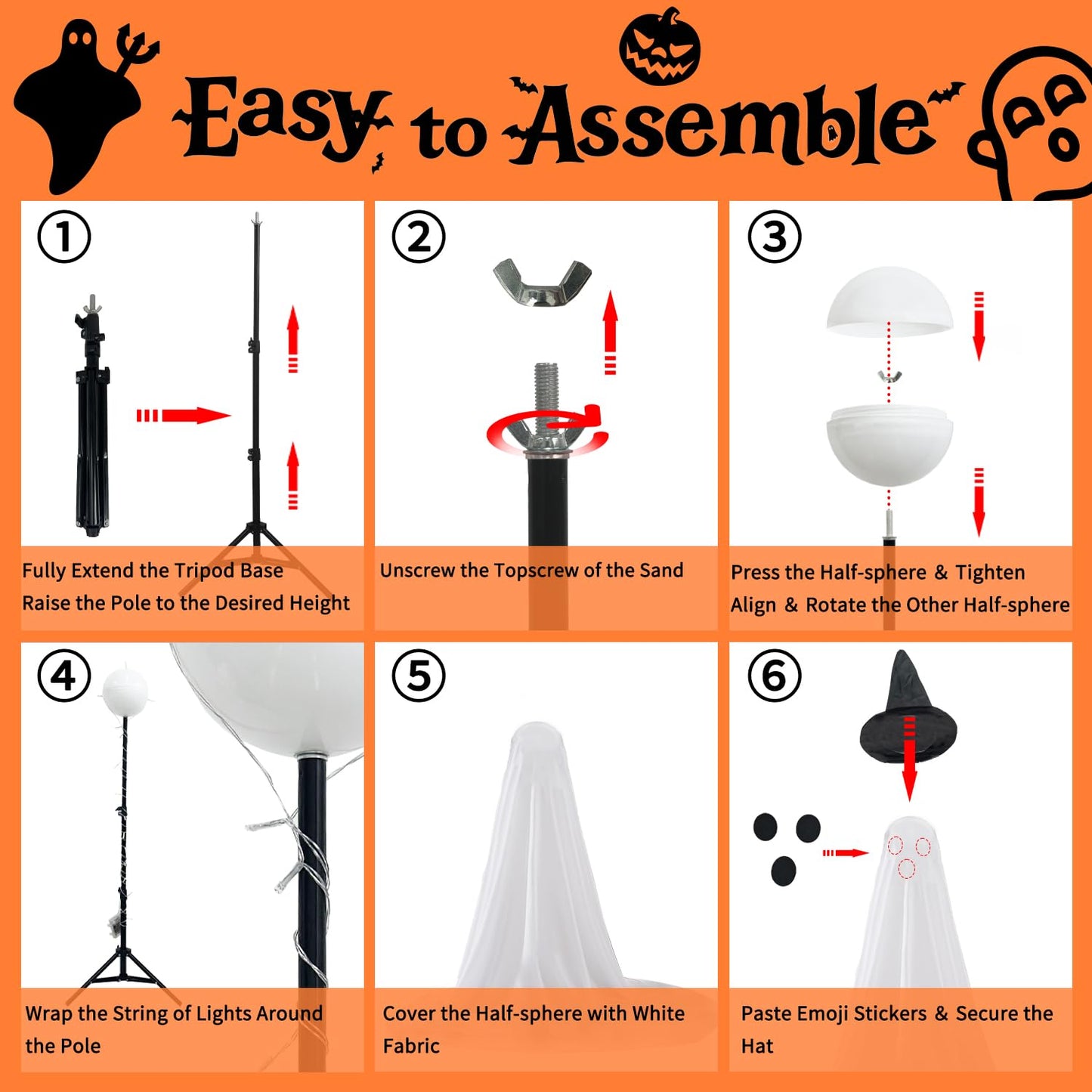 2 Packs Halloween Ghost Outdoor Decorations, 59” Light Up Ghost Decor with Remote Control, Adjustable Height Standing Halloween Lighted Ghost Kit with Witch Hat Ideal for Porch, Garden, Yard