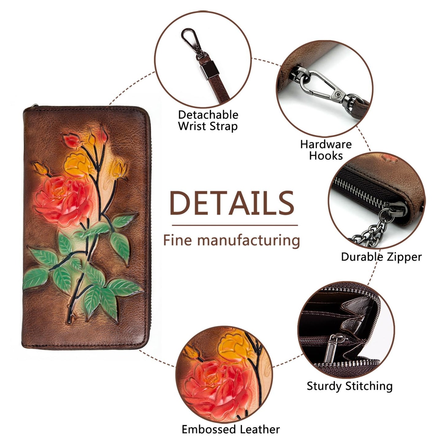 SHARPAD Wallet Genuine Leather for Women - with RFID Blocking Card checkbook ID Slot Large Capacity Vintage style (gardenia coffee)