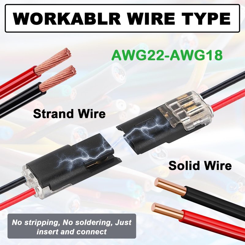 20Pcs Double Wire Plug in Connector, LED Light Strip Low Voltage Connectors 2 Pin with Locking Buckle - Quick Connect, No Wire Stripping Cutting