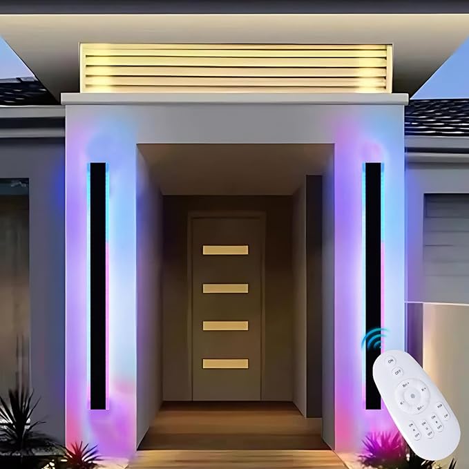 2 Pack RGB Outdoor Led Wall Light for House,60 inch Modern Long Outdoor Wall Lights,Dimmable Large Outside Linear Light Fixture,Exterior Long Linear Light for Porch,Patio,Garage,Enterway