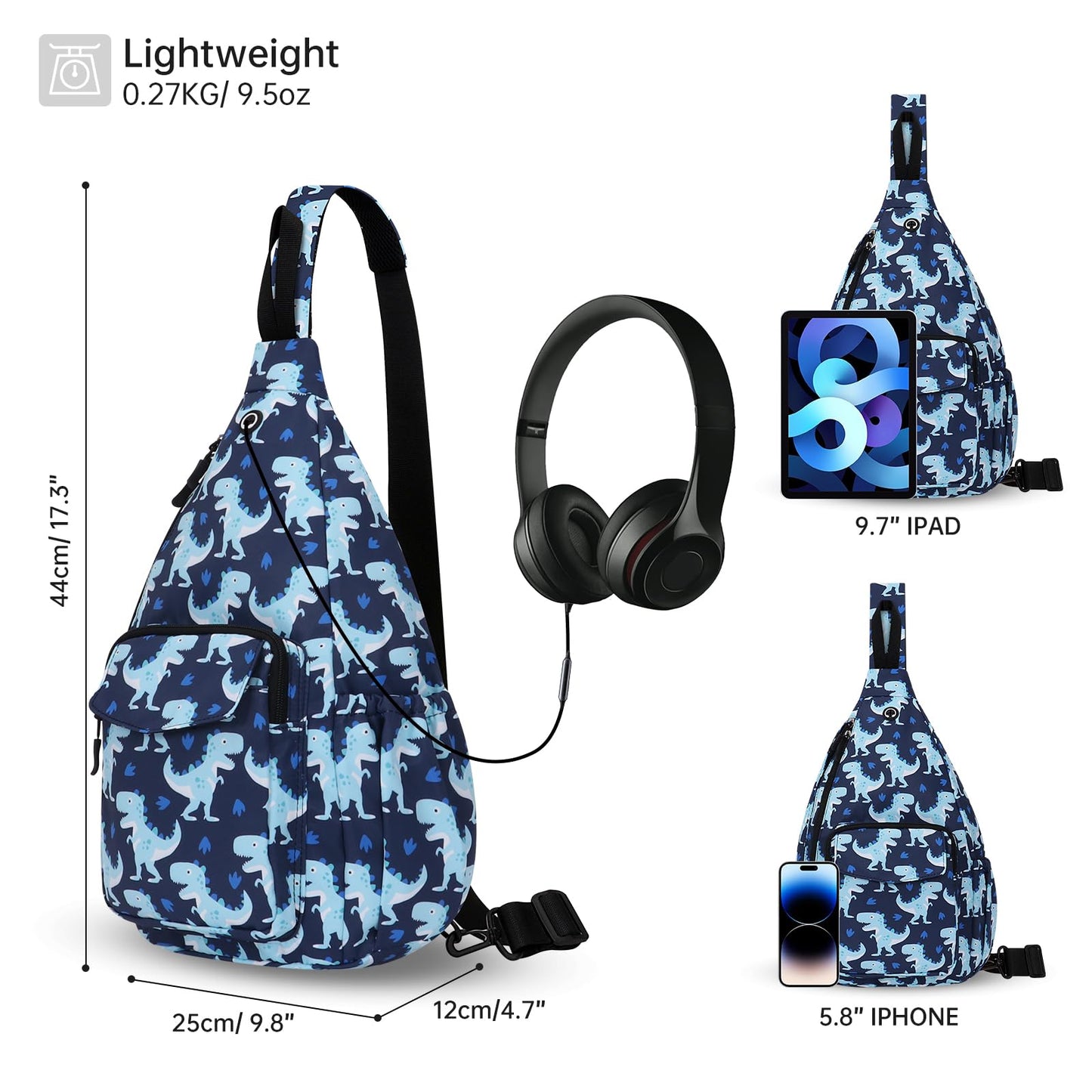 HAWEE Women's Convertible Backpack Crossbody Pack Dinosaur Animal Print Sling Bag for Yoga Gym