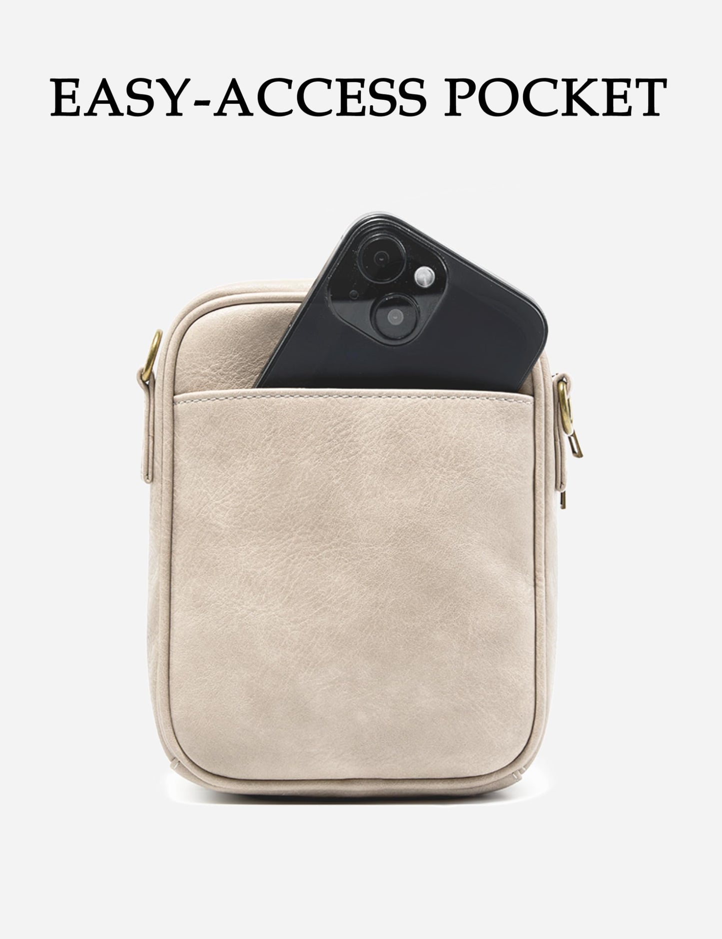 Yarnic Small Crossbody Bag, Vegan Leather Cell Phone Purse for Women, Vintage Wallet Bag with Card Slots (Beige Gray-wide strap A)