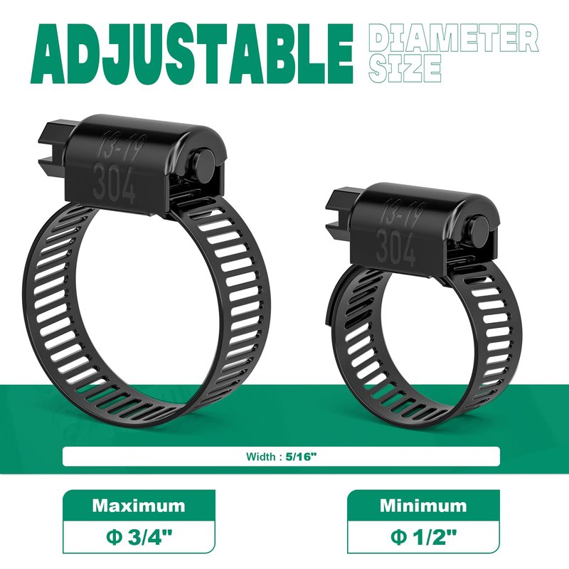 OURU 40PCS 1/2"-3/4" Black Hose Clamp,Adjustable 13-19mm Small Hose Clamps Stainless Steel,Metal Worm Gear Drive Hose Clamps for Automotive,Plumbing,Intercooler,Pipe,Fuel Line Radiator Clamps
