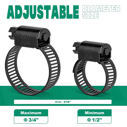 OURU 40PCS 1/2"-3/4" Black Hose Clamp,Adjustable 13-19mm Small Hose Clamps Stainless Steel,Metal Worm Gear Drive Hose Clamps for Automotive,Plumbing,Intercooler,Pipe,Fuel Line Radiator Clamps