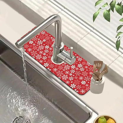 Christmas Merry Xmas Sink Splash Guard Santa Claus Faucet Absorbing Mat Fast