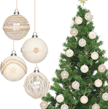 SY Super Bang 12PCS Christmas Ornaments Set, 3.14"/80MM Rustic Shatterproof Christmas Tree Hanging Ball Decorations, for Home Indoor Farmhouse Thanksgiving Xmas Vase Bowls Filler Centerpiece Decor