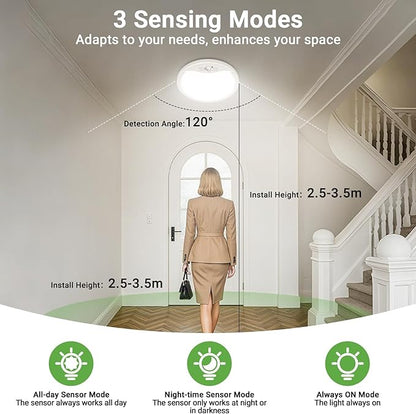 zemty 12inch 24W Motion Sensor Ceiling Light Wired, 3 Sensing Modes Motion Activated Closet Lights White, 3000K/4000K/6500K Waterproof LED Ceiling Lamp for Pantry Closet Shower Hallway-2Pack