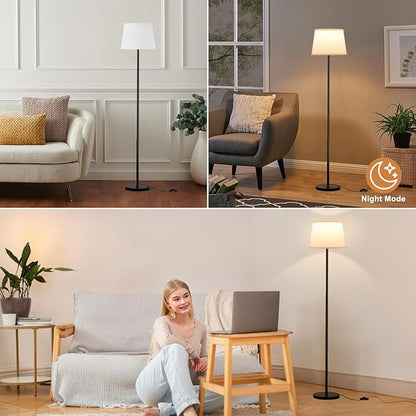 Floor Lamps for Living Room - 3 Color Temperatures Standing Lamp with White Shade, Modern Floor Lamp with LED Bulbs, Black Tall Lamp for Bedroom Office(9W Bulb Included)