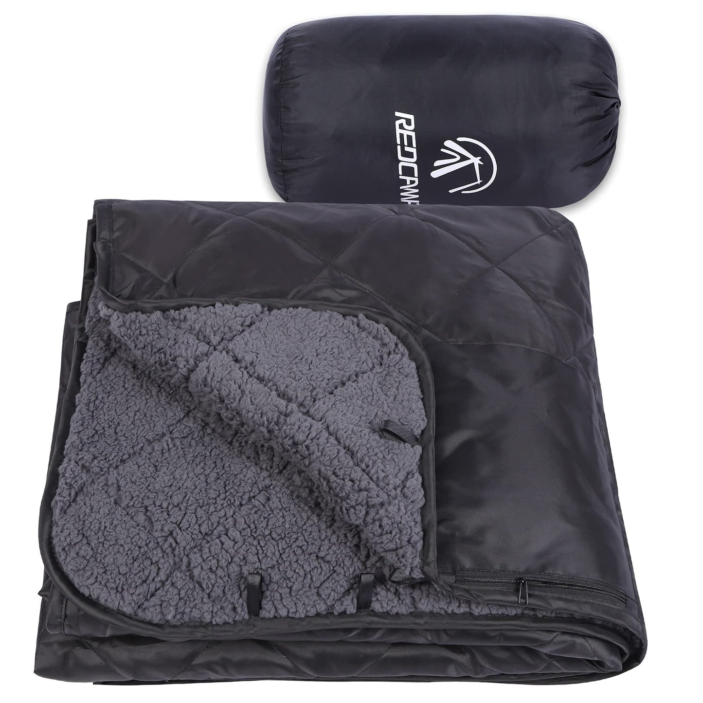 REDCAMP Large Warm Blanket with Sherpa Lining, Cold Weather Outdoor Blanket Windproof for Camping Stadium, Machine Washable 79"x 79"