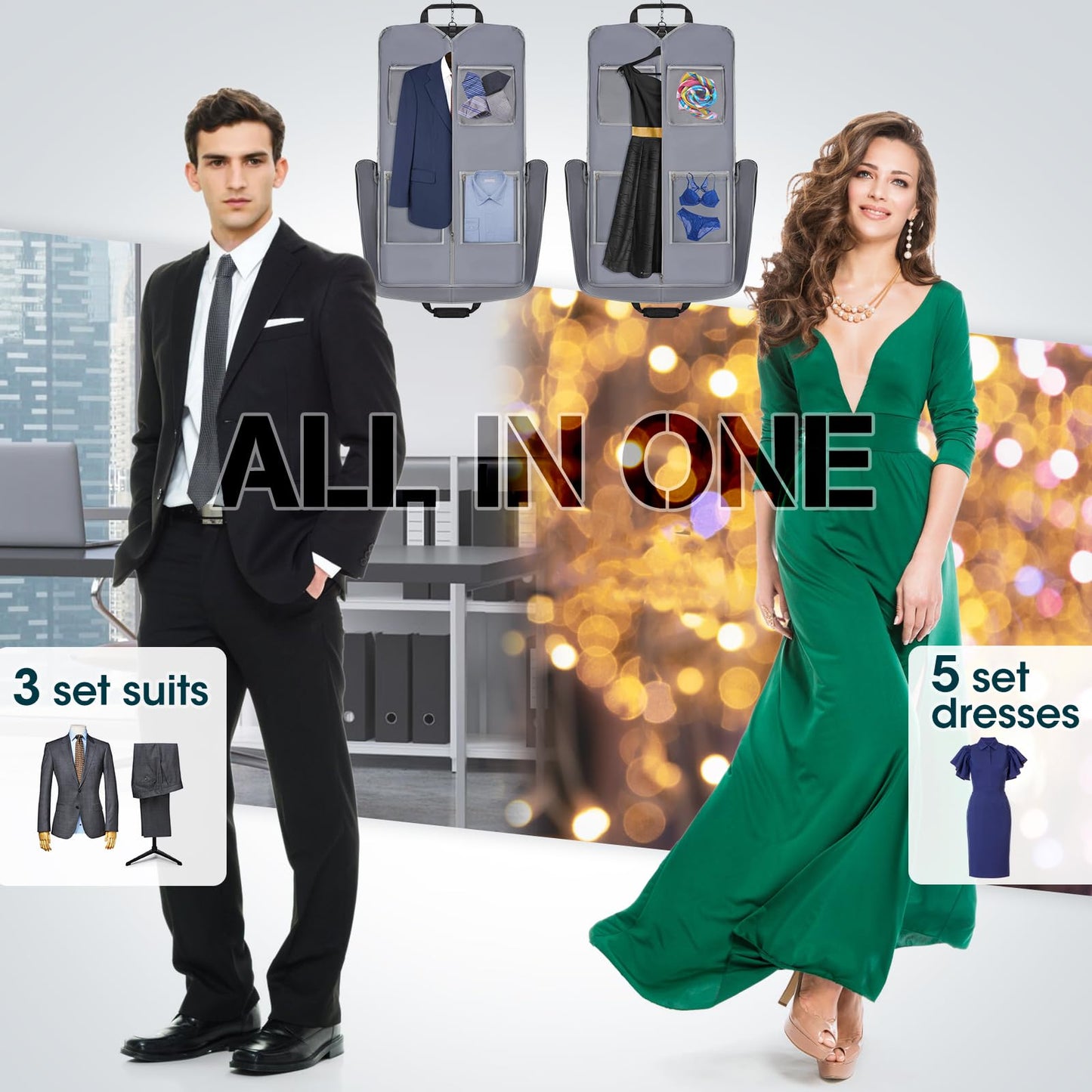 RAINSMORE Garment Bags for Travel Carry On Garment Bag for Hanging Clothes, Suit Bag for Business Trips with Shoes bag & Shoulder Strap, Waterproof Foldable Suit Luggage Bag for Men Women, Black