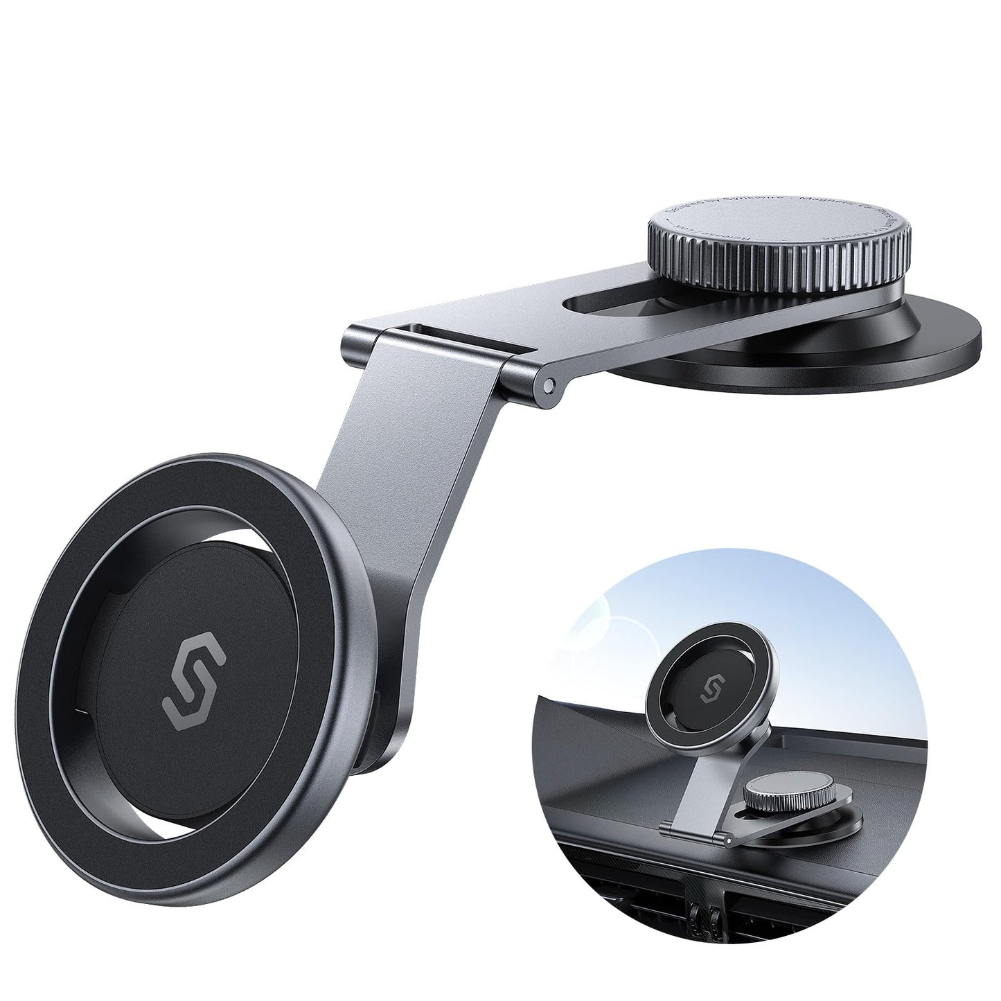 SYNCWIRE Fits MagSafe Car Mount for Universal Dashboard, Tesla Screen, Magnetic Phone Holder for Car, Foldable Aluminum Alloy Arm, Super Stable Car Mount for iPhone 16 Pro Max 15 14 13 12&All Phones